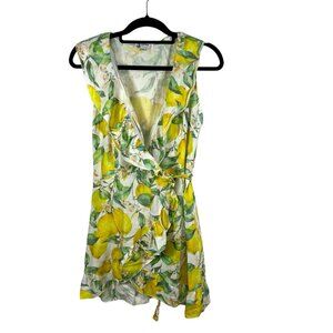 dea postiano italy linen lemon floral print‎ wrap dress women’s Size Small